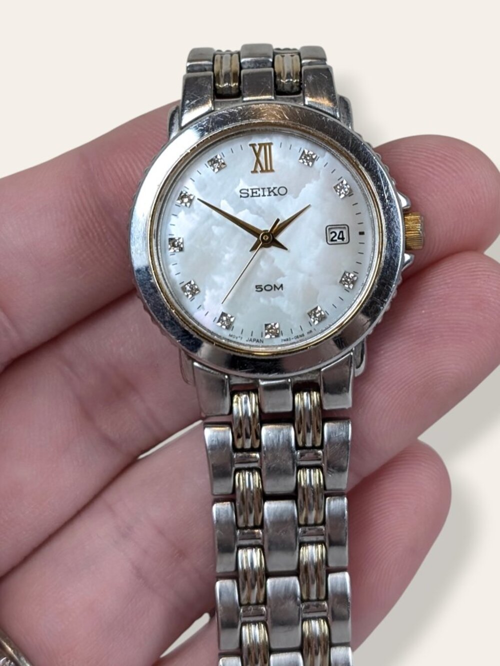 V. 80s Seiko Diamond & MOP 50m Watch